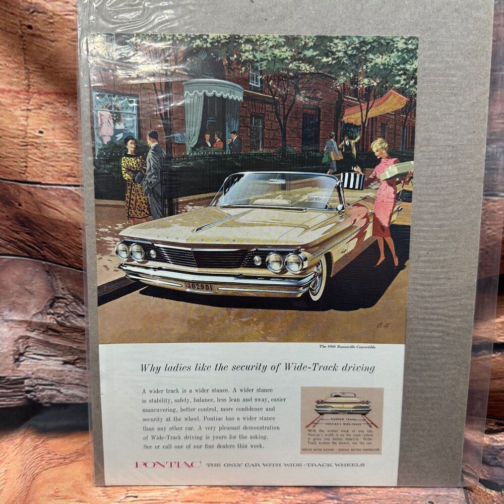 Pontiac 1960 Bonneville Convertible Vintage Original Magazine Ad Wide-Track